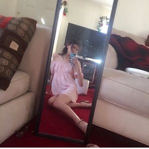 pink puff sleeve dress